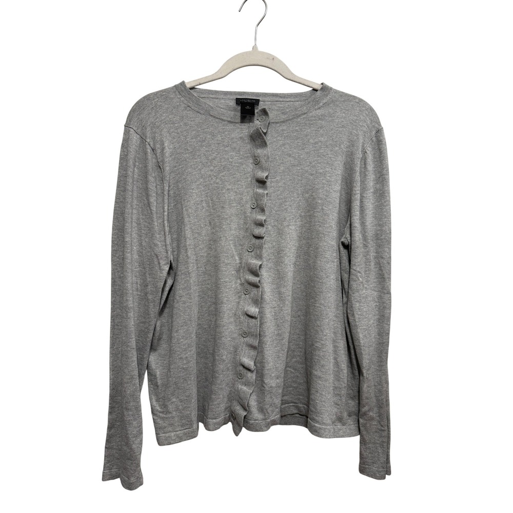 Ann Taylor Factory Gray Ruffle Trim Button Front Cardigan Sweater XL